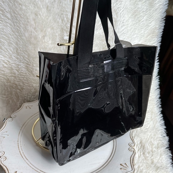 🥳 2pc mini vinyl tote bag with mesh liner black nwt - Picture 9 of 11